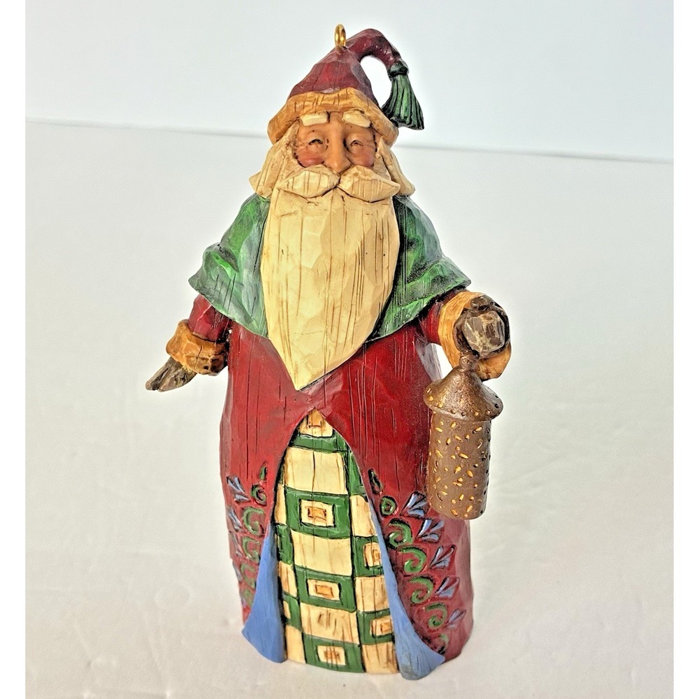 2002 Jim Shore Santa Claus Saint Nick Primitive Lantern Ornament Figurine Enesco